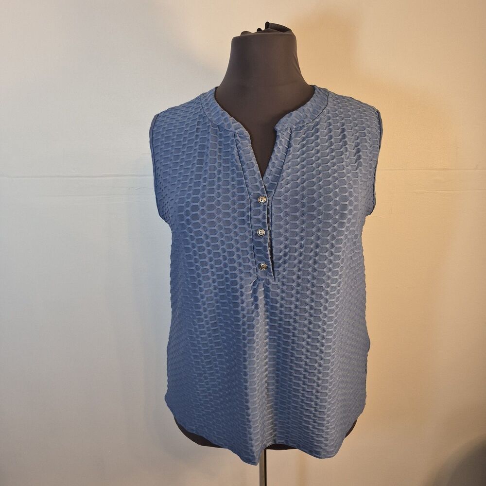Espresso Los Angeles Women's Blouse Size 2X Blue Henley Sleeveless Textured